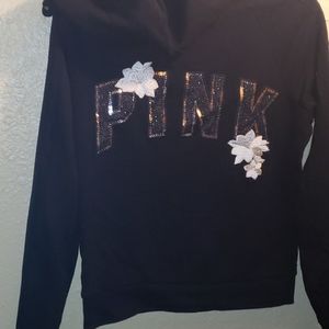 VS PINK floral sparkle logo zip up hoodie